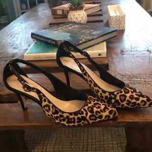 9 1/2 B Cole Haan calf hair leopard print heels